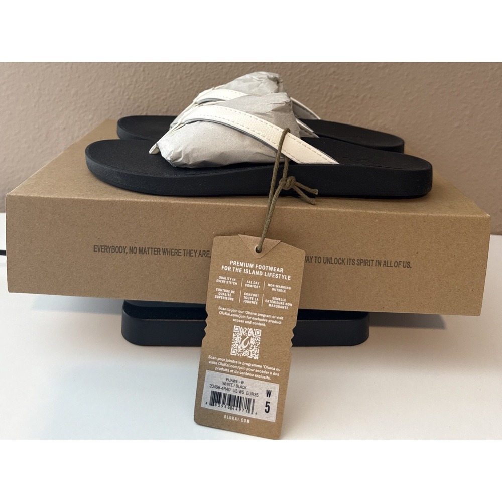 Olukai PUAWE Women's US Size 5 Sandal White / Black 20498-4R40